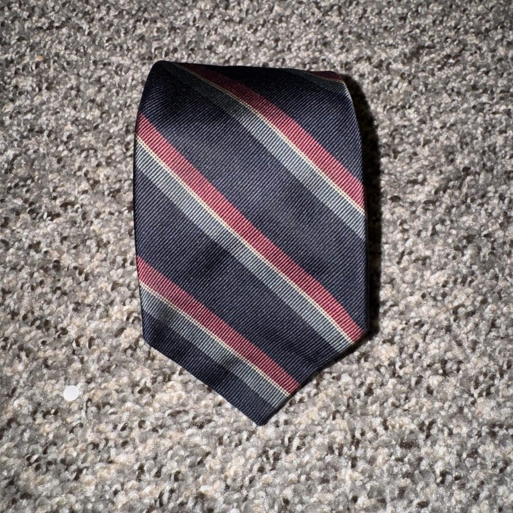 Robert Talbott Norton Ditto Silk Tie Navy Burgundy Striped Hand Sewn England 57"